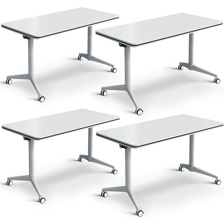 Conference Table, Folding White Flip Top Mobile Training Table with Silent Wheels，Modern Rectangle Meeting Seminar Table, Conference Room Tables for Office Training Classroom (4pcs, 55 inch) Goakwwuz