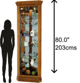 Howard Miller Dominic Corner Curio Cabinet 680-485 – Legacy Oak Finish, Vertical Home Decor, 6 Glass Shelves, 7 Level Display Case, No Reach Light, Locking Door Howard Miller