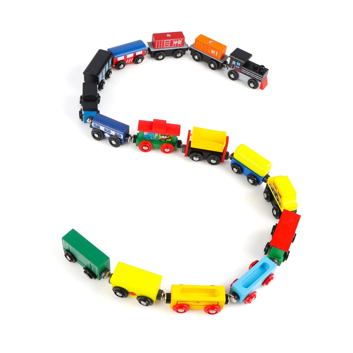 Wondertoys 16 Piece Magnetic Wooden Train Set for Toddlers - Includes Storage Bag and Track Accessories - WoodArtSupply