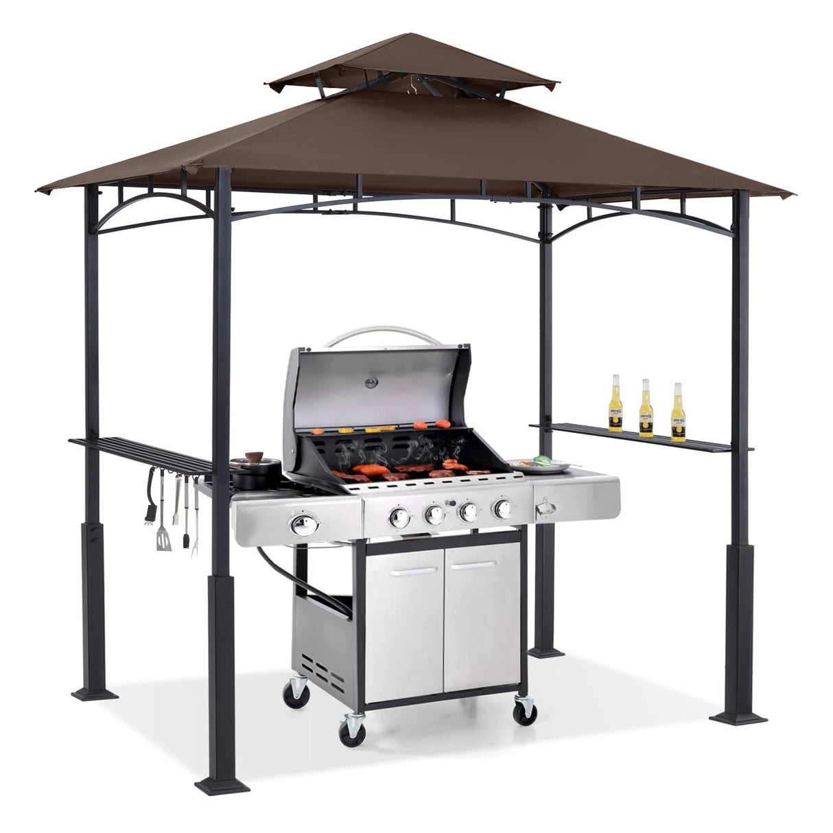 ABCCANOPY 8'x 5' Grill Gazebo Canopy - Outdoor BBQ Gazebo Shelter with LED Light, Patio Canopy Tent for Barbecue and Picnic (Brown) ABCCANOPY