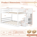 Giantex Full Over Full Bunk Bed with Stairs, Solid Wood Floor Bunk Bed with Storage Staircase & Full-Length Guardrails, Low Bunk Bed with for Kids, Teens, Adults, Dorm, Small Space, White Giantex