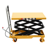 Ageanbri Hydraulic Lift Table Cart, Double Scissor Lift Table Hydraulic Lift with Locking Wheels Material Lift Pallet Truck for Factories, Warehouses Supermarkets (35.43*19.69*38.19in 770lbs Yellow) Ageanbri