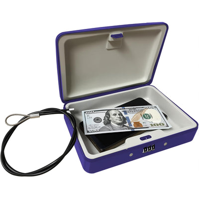 SEPOX® Water/Fire-Resistant Portable Security Case Lock Box Steel, Small Personal Travel Safe Storage Cabinet, 3-Ft Cable, Ressetable Combination Lock for Dorm, Car, Sports, Office, Blue