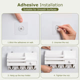 HOMEBROS Key Mail Holder for Wall, White Wooden Key Mail Organizer with Drawer Wall Mount Key Rack with Shelf Key Storage Hanger with 8 Key Hooks for Entryway Hallway 2 Installation Methods HOMEBROS