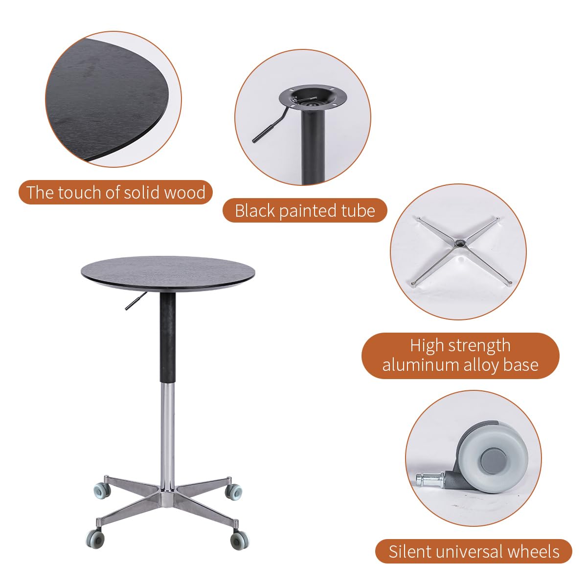 VAOZIURE Adjustable Bar Table, 360 Swivel Height with Aluminum Base for Dining, Bistro, or Home Use, Black VAOZIURE