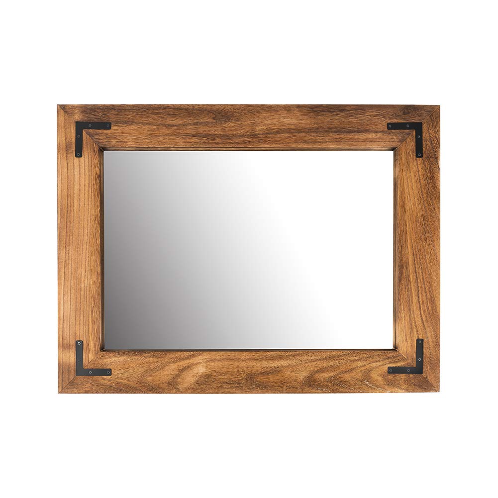 YOSHOOT Rustic Wooden Framed Wall Mirror, Natural Wood Bathroom Vanity Mirror for Farmhouse Decor, Vertical or Horizontal Hanging (26" x 18", Brown) YOSHOOT