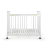 Child Craft Little Dreamer Metal Compact Folding Portable Crib with 2” Crib Mattress and 2 Easy Roll Locking Wheels, Durable Metal Construction, Easy to Clean (White) Child Craft