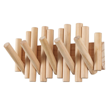 BIRTIMO Wall Mounted Coat Rack with 5 Retractable Wooden Pegs – Modern Design, Space-Saving Storage Organizer in Natural Wood BIRTIMO