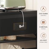 Itaar 6 Tier Bakers Rack, Coffee Station with Power Outlet, Farmhouse Small Coffee Bar with Drawer for Small Space, Microwave Stand with Storage and 8 Hooks for Kitchen, Living Room (Black) Itaar