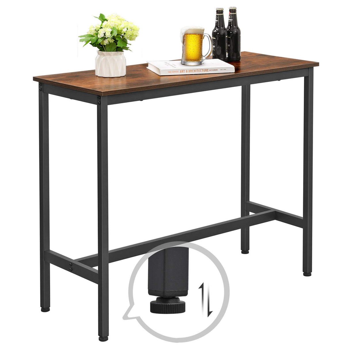 VASAGLE Narrow Industrial Bar Table in Rustic Brown and Ink Black - Perfect for Small Spaces VASAGLE