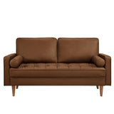 Modway Valour 62 Inch Faux Leather Loveseat in Brown – Wide Faux Leather Loveseat Sofa with Wood Legs - Small 2-Seater Sofa with Tufted Seat for Living Room or Office Modway