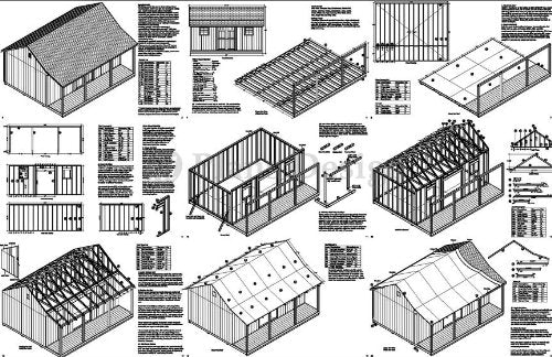 16' x 20' Guest House / Garden Storage Shed with Porch Plans - Design #P81620 - WoodArtSupply