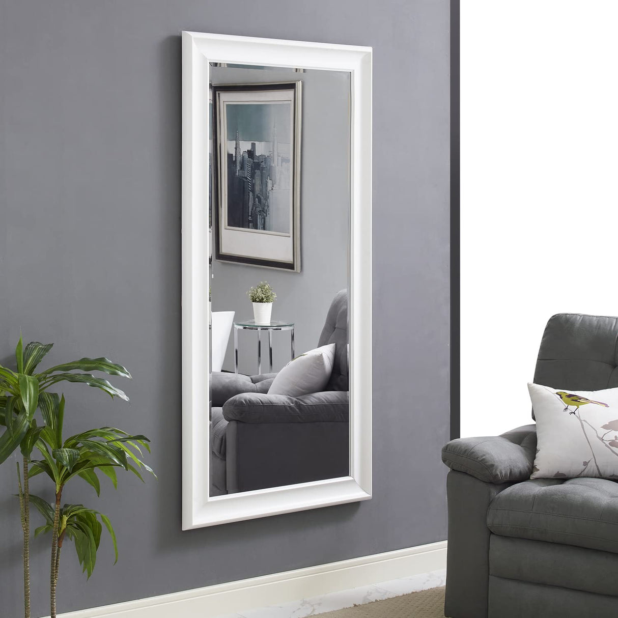 Classy Full Length White Wood Mirror – Standing or Wall Mounted | Rust-Resistant Coating | Ideal Full Body Dressing Mirror for Bedroom, Living Room, Beach Décor – Durable, Shatterproof Design Naomi Home