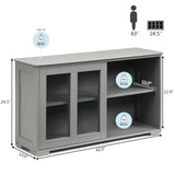 CHEFJOY Sideboard Buffet Cabinet, Stackable Cupboard Storage Table with Adjustable Shelf & Glass Sliding Doors, Wooden Credenza Coffee Bar Cabinet for Kitchen/Dining Room/Living Room/Entryway (Grey) CHEFJOY