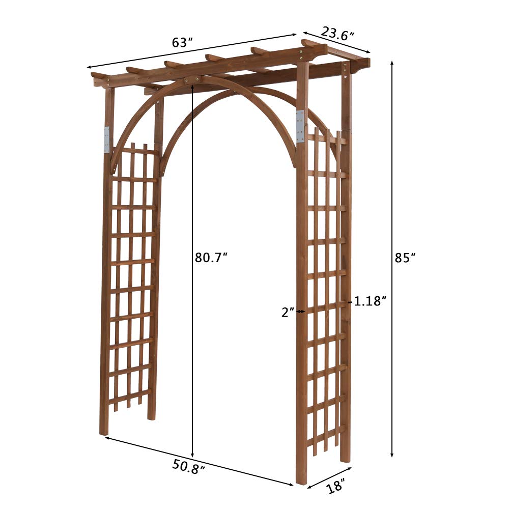 VINGLI 85in Wooden Garden Arbor, Wedding Arch for Ceremony, Wood Garden Trellis for Plant Climbing, Pergola for Garden Backyard, Lawn (Dark Brown)