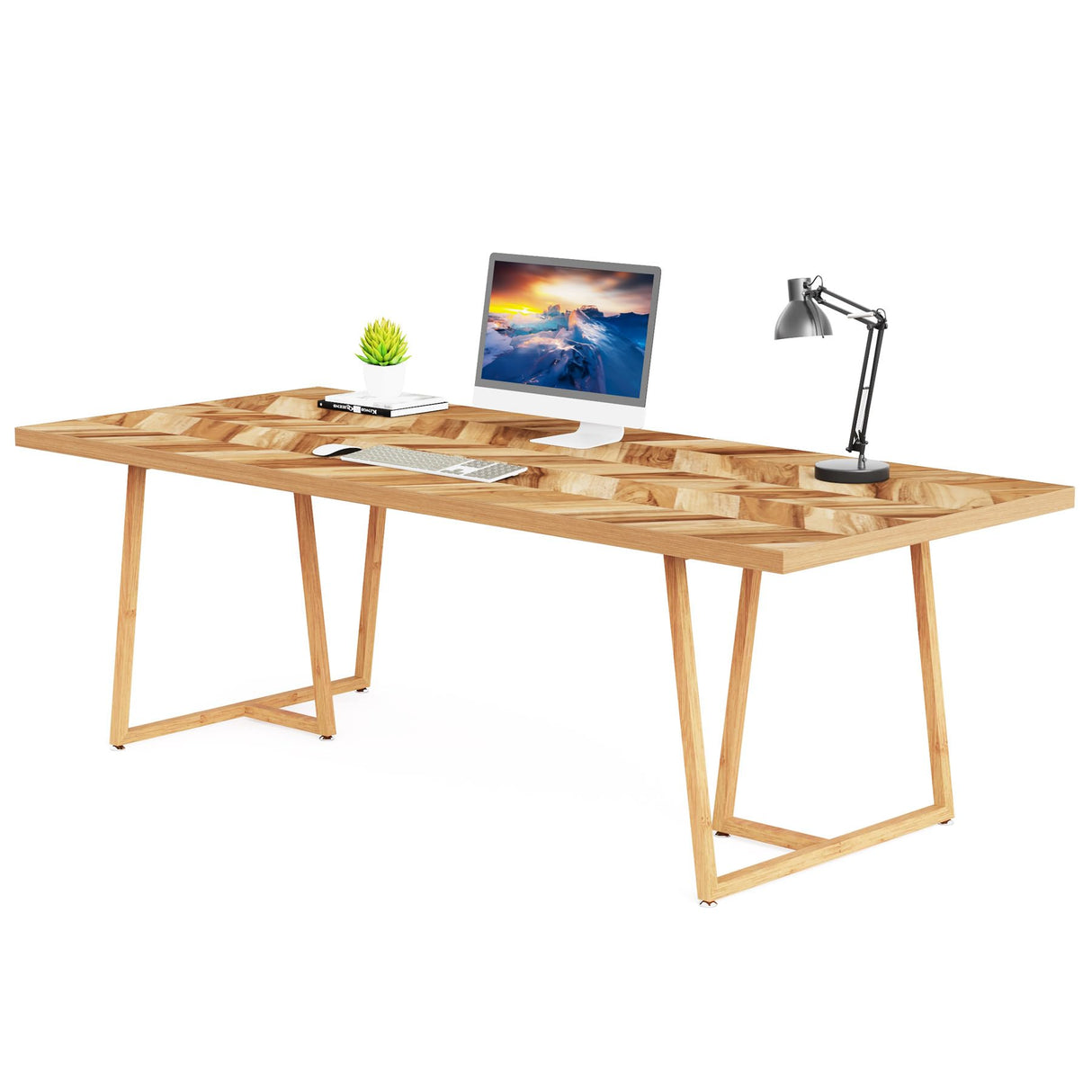 Tribesigns 70.8 Inch Executive Desk, Large Computer Desk Workstation Table, Modern Large Office Desks Small Conference Table Business Furniture for Home Office, Walnut Tribesigns