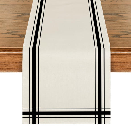 Artoid Mode Black Simple French Stripe Table Runner, Seasonal Spring Summer Kitchen Dining Table Decoration for Home Party Decor 13x72 Inch Artoid Mode