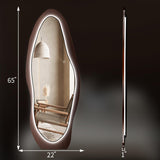 osemy 67"x 26" Wood LED Full Length Mirror with Lights Irregualr Wavy Full Body Mirror Shatter-Proof Hanging/Leaning Wall Mounted Walnut Wooden Framed Mirror for Dressing Bedroom Living Room osemy