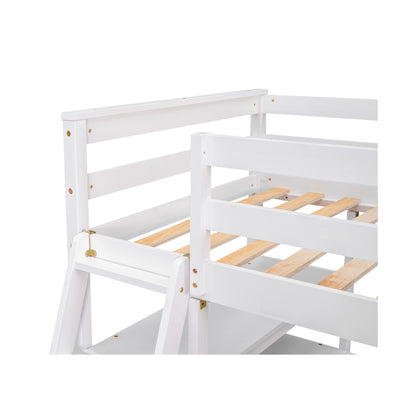 MERITLINE Twin Loft Bed with Desk, Storage Drawers and Shelves in White - WoodArtSupply