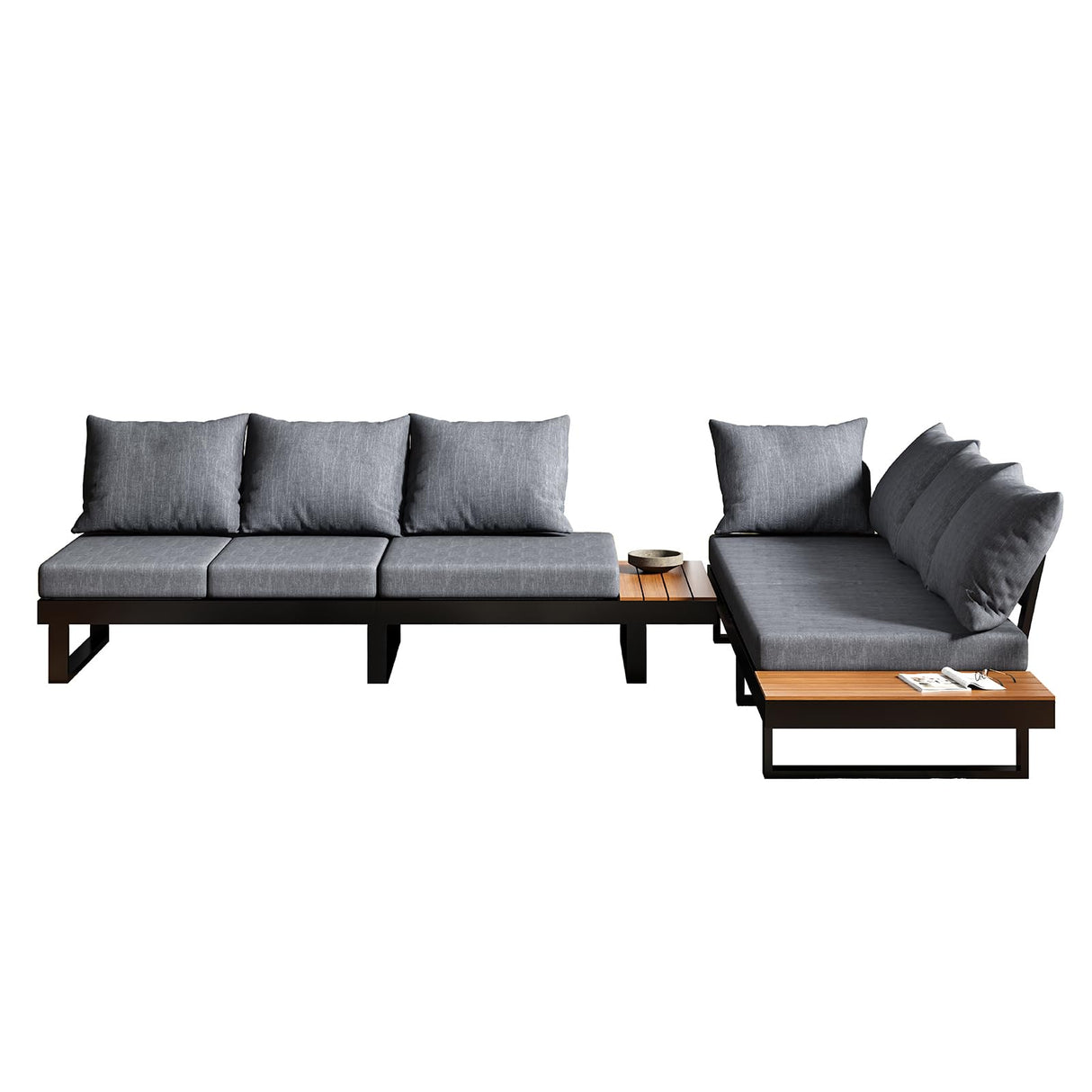 LUXOAK 6-Piece Patio Furniture Sets, Outdoor Aluminum Furniture Sofa, with Wood Side Table & Washable Cushions LUXOAK