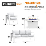 Vakollia 4 Pieces Modern Aluminum Patio Furniture Set with Fire Pit Table, Outdoor Conversation Sets Metal Sectional Sofa Vakollia