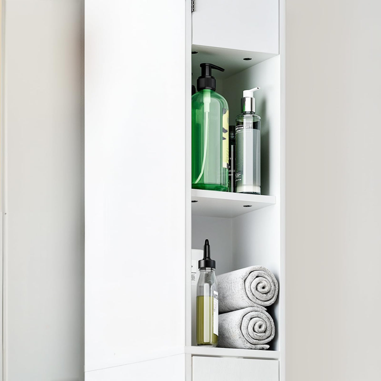 MOHOPE Narrow Bathroom Storage Cabinet - Tall Bathroom Cabinet with 2 Doors and Adjustable Shelves, Open Compartments, Slim Freestanding Cabinet for Small Space and Toilet, White ﻿ MOHOPE