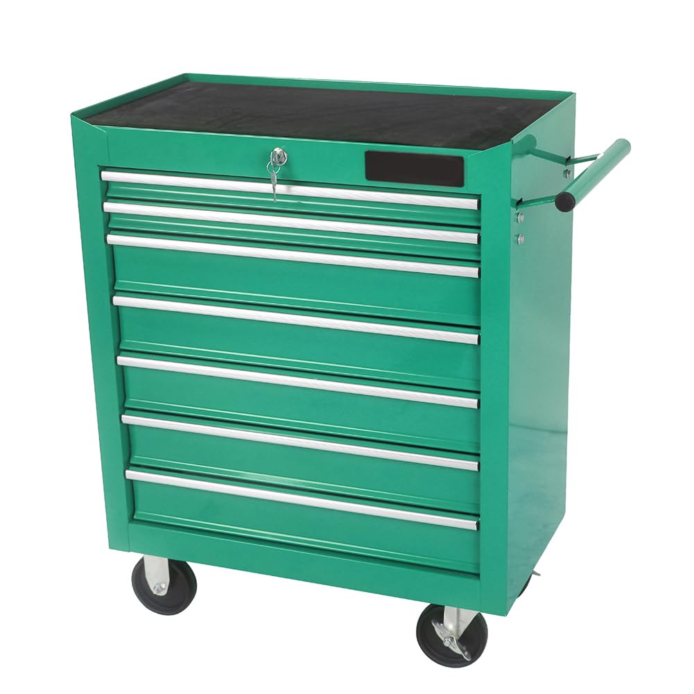 7 Drawer Rolling Tool Chest,Tool Cabinet on Wheels with Locking System,Rolling Tool Box Organizer Tool Case,Multifunctional Tool Cart Mechanic Tool Storage Cabinet for Garage,Wareh Green One  - WoodArtSupply