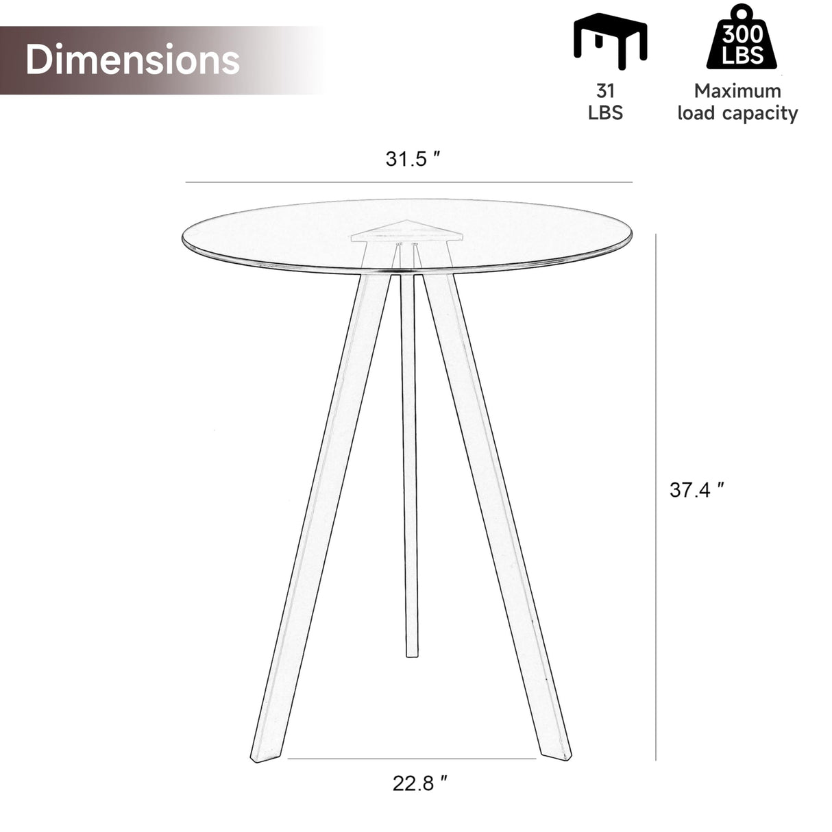 SIZOTA Round Bar Table, 37.4" High Pub Table, 31" Small Cocktail Table with Metal Base & Glass Top, for Small Spaces, Bistro Pub, Cafe(Black) SIZOTA