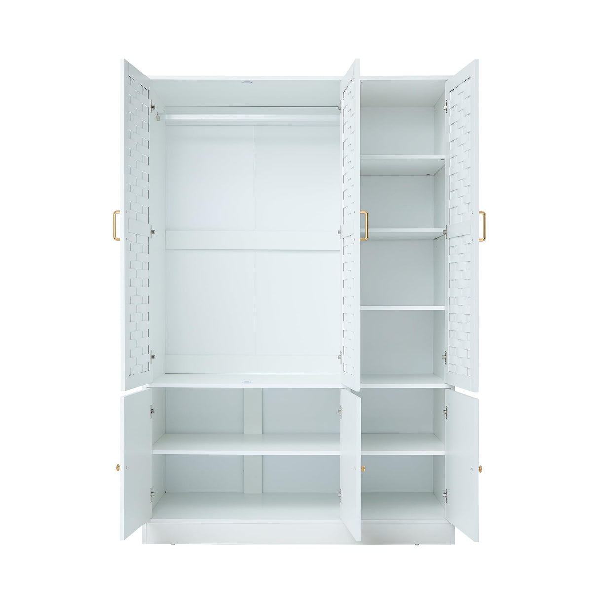 PHOYAL Armoire Wardrobe, 6 Woven Doors Storage Cabinet Wood and 8 Shelves Metal Handles for Tall Cabinet Closet Large Capacity Armoire Wardrobe Closet with Hanging Rod (White) PHOYAL