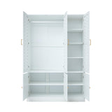 PHOYAL Armoire Wardrobe, 6 Woven Doors Storage Cabinet Wood and 8 Shelves Metal Handles for Tall Cabinet Closet Large Capacity Armoire Wardrobe Closet with Hanging Rod (White) PHOYAL