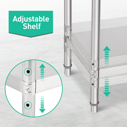 ACONEE Food Prep Stainless Steel Table, Stainless Steel Worktable 72x30x35 Inch, Heavy Duty Metal Table Cart Worktable with Undershelf, Commercial Workstation for Kitchen Restaurant Garage, Silver