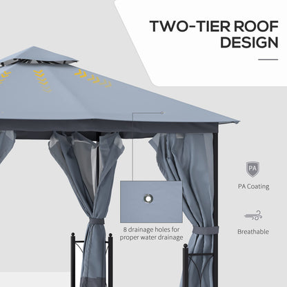 Outsunny 11' x 13' Patio Gazebo, Double Roof Outdoor Gazebo Canopy Shelter with Netting & Curtains, Steel Corner Columns for Garden, Lawn, Backyard and Deck, Gray - WoodArtSupply