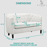 Emma Loveseat, Button Tufted Faux Leather Barrel Loveseat, Midcentury Modern 2 Seater Sofa Couch, Small Loveseat for Small Spaces, Bedrooms, Couches for Living Room, Easy Tool-Free Assembly - White Naomi Home