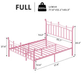 HOMBCK Full Size Metal Bed Frame with Headboard, Pink Bed Frame with Crown Headboard and Footboard, Wrought Iron Art, Under Bed Storage, Mattress Anti-Slip, No Box Spring Needed, Easy Assembly, Pink HOMBCK