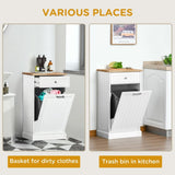 HomVent Wooden Pull Out Trash Can Cabinet, Tilt Out Free Standing Recycling Cabinet for Kitchen, Kitchen Hideaway Trash Can Cabinet with Drawer (White) HomVent