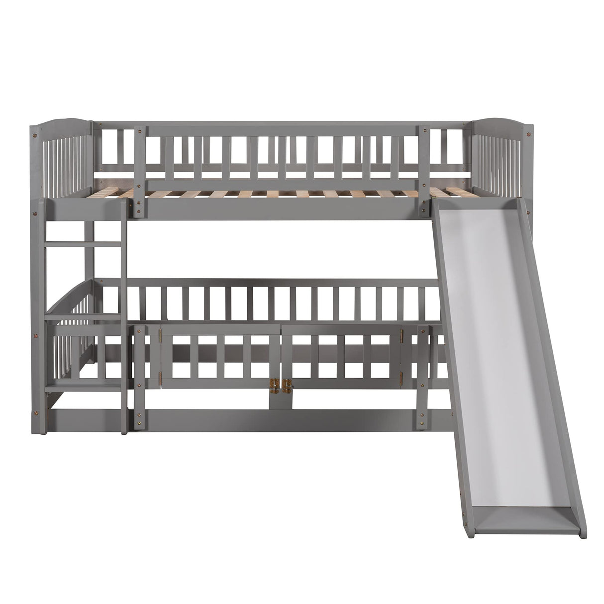 Harper & Bright Designs Bunk Bed with Slide, Full Over Full Low Bunk Bed with Fence & Ladder for Toddler Kids Girls Boys (Gray) Harper & Bright Designs