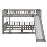 Harper & Bright Designs Bunk Bed with Slide, Full Over Full Low Bunk Bed with Fence & Ladder for Toddler Kids Girls Boys (Gray) Harper & Bright Designs