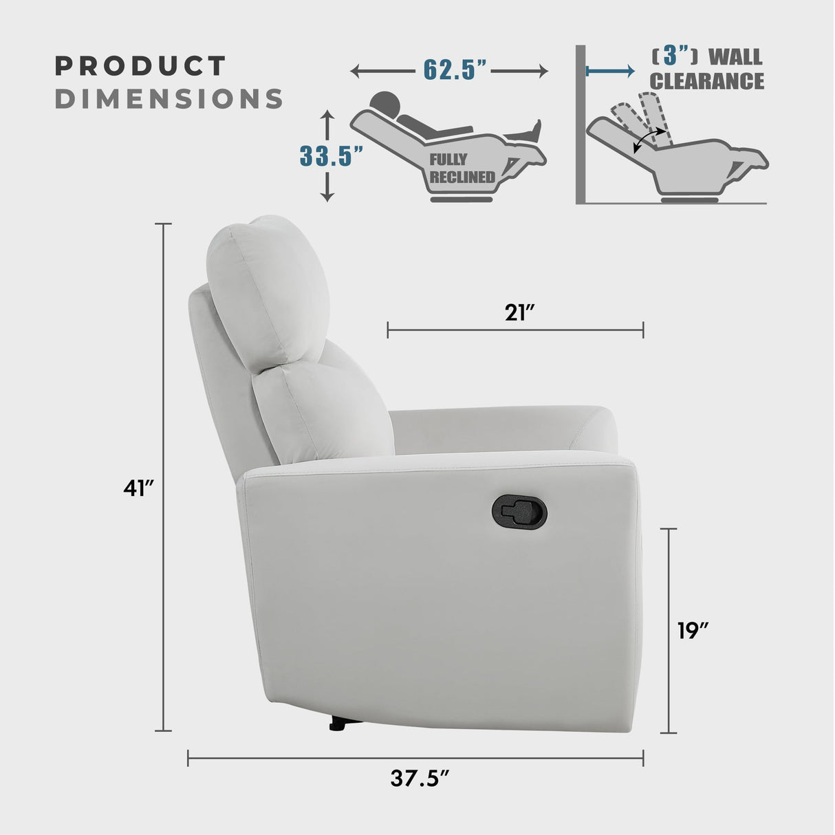 Lexicon Recliner Chair Living Room Reclining Sofa Chair, Home Theater Seating, Wall Hugger Recliner, Manual Recliner Sofa Chair for Living Room/Office/Apartment, Gray Lexicon