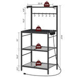 MAHANCRIS Bakers Rack with Charging Station, Microwave Stand with 6 S-Shaped Hooks, 4-Tier Storage Rack, Multifunctional Coffee Bar, for Kitchen, Dining Room, Charcoal Gray and Black BRHT35E01N1 MAHANCRIS