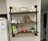 Industrial Pipe Wall Shelves with Real Wood Plank ,36 Inches Floating Shelves for Wall Farmhouse Book Shelves Dark Brown 3 Tier for Kitchen,Living Room Decor and Bar Shelving ROGMARS