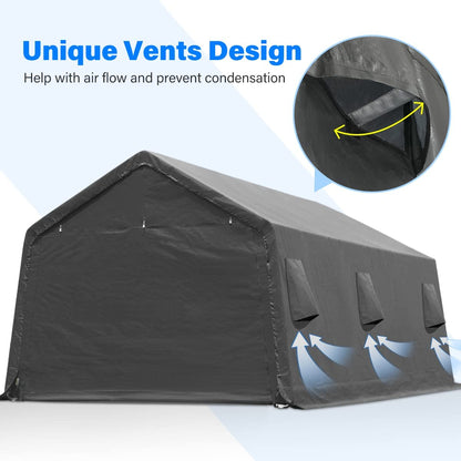 ADVANCE OUTDOOR 13x20 ft Garage Tent Carports with 2 Roll up Doors & Vents Outdoor Portable Storage Shelter for Vehicle Truck Boat Anti-UV Snow Resistant Waterproof, Gray - WoodArtSupply