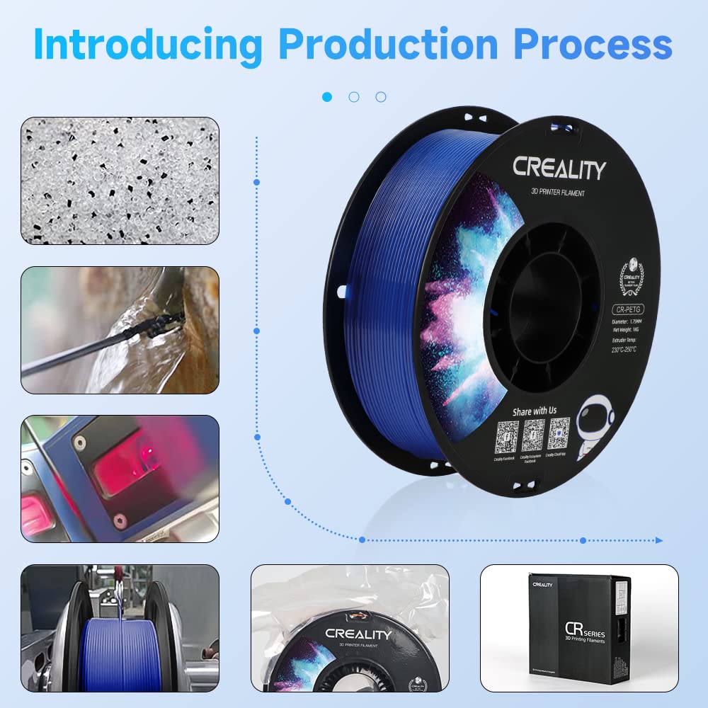 Creality PETG Filament 1.75mm Clear Blue, 3D Printer Filament No-Tangling, Strong Bonding and Overhang Performance Dimensional Accuracy +/-0.02mm, 2.2lbs/Spool Creality