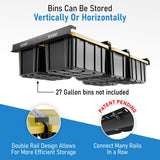 HANDT Overhead Garage Storage Rack, Connectable Heavy Duty Metal Ceiling Rails For Garage Storage Organization Shelving System, Hanging Racks For Tote Containers, Supports Up To 6 Bins, 4 Sets Black HANDT