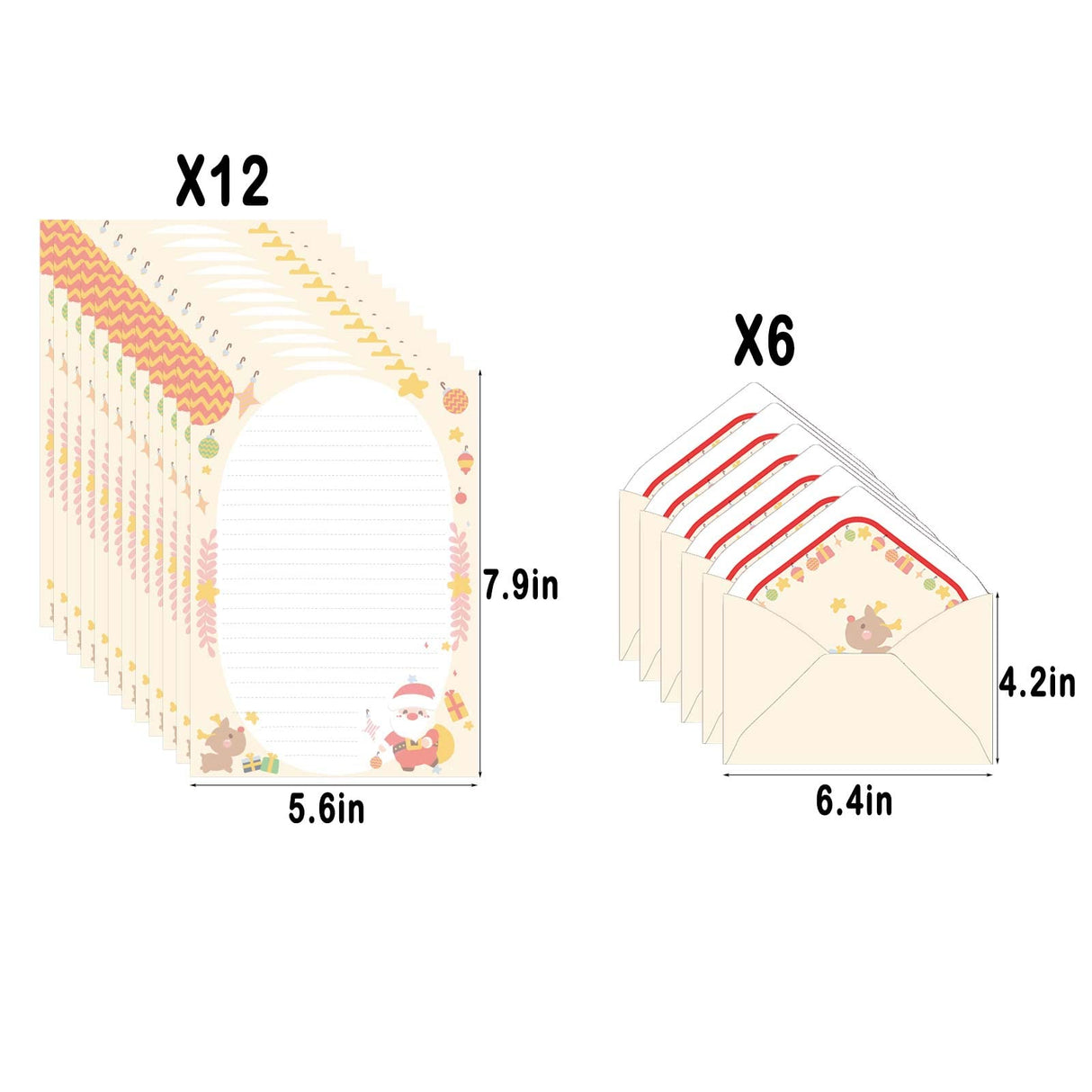 SCStyle Christmas Stationary Paper and Envelopes Set 72Pcs(48Sheets Christmas Letter Paper+24Pcs Christmas Cute Envelopes) With Water-Based Adhesive,4 Styles Christmas Design Stationary Set(S4) SCStyle