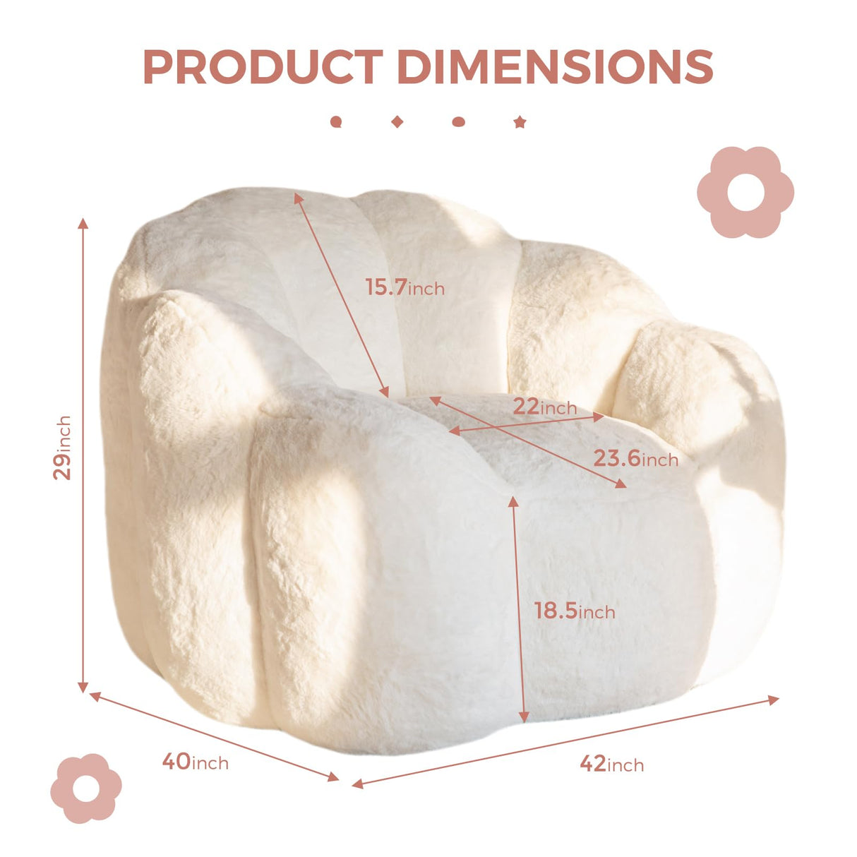 MAXYOYO Bean Bag Chair for Adults, Floral Shaped Bean Bag Sofa, Ultra Soft Faux Fur Floor Sofa, Large Reading Chair for Living Room Bedroom, Beige, Single MAXYOYO