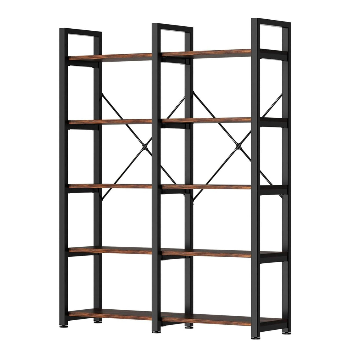 oneinmil Bookshelf 5 Tier, 58.7'' Industrial Book Shelf, Wooden Bookshelves with 10 Open Display Shelves, Vintage Storage Rack, Standing Wide Bookcase for Home and Office, Rustic Brown oneinmil