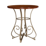 Powell 697-404 Hamilton Pub Table, Brushed Faux Medium Cherry wood Matte Pewter & Bronze metal 36" x 36" x 42" tall Powell