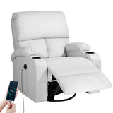 Rocking Recliner Chair, Massage Rocker Recliner Chair with Vibration Massage and Heat, USB and Type-C Ports,360° Swivel Faux Leather Chairs, Living Room, Bedroom, Nursery, RV, Light Grey LEVELEVE