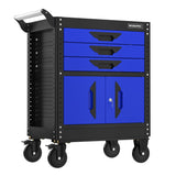 WORKPRO 27.5 Inch 3-Drawer Rolling Tool Chest with Wheels, Portable Steel Tool Cabinets with Drawers, Liners and Locking System for Warehouse, Garage, Black and Blue WORKPRO