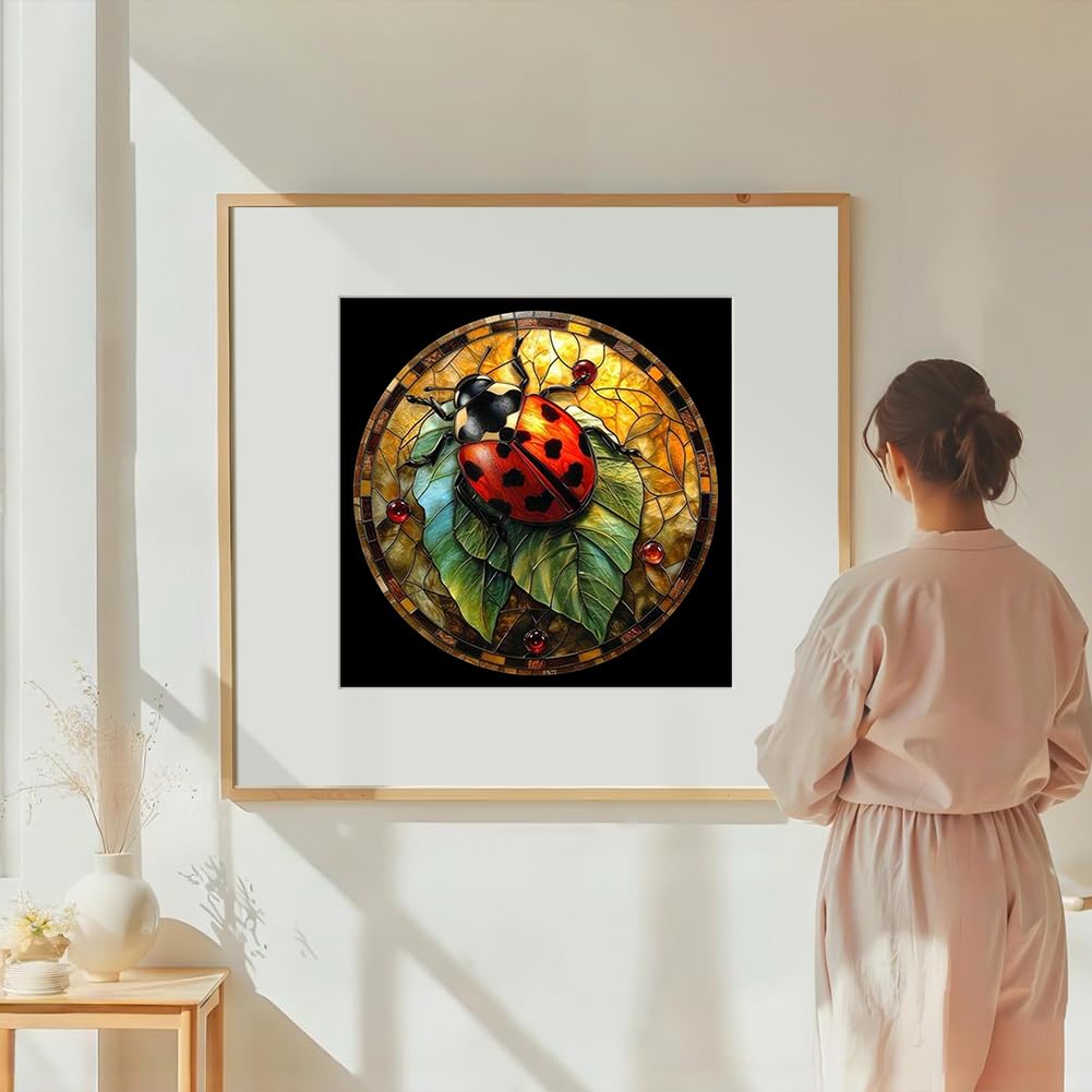 DIADAY 5D Diamond Painting Kits Stained Glass Ladybug Diamond Art Kits for Adults Beginners, DIY Craft Full Drill Round Gem Diamond Dots Art Home Wall Decor Gift 12 x 12 Inches DIADAY